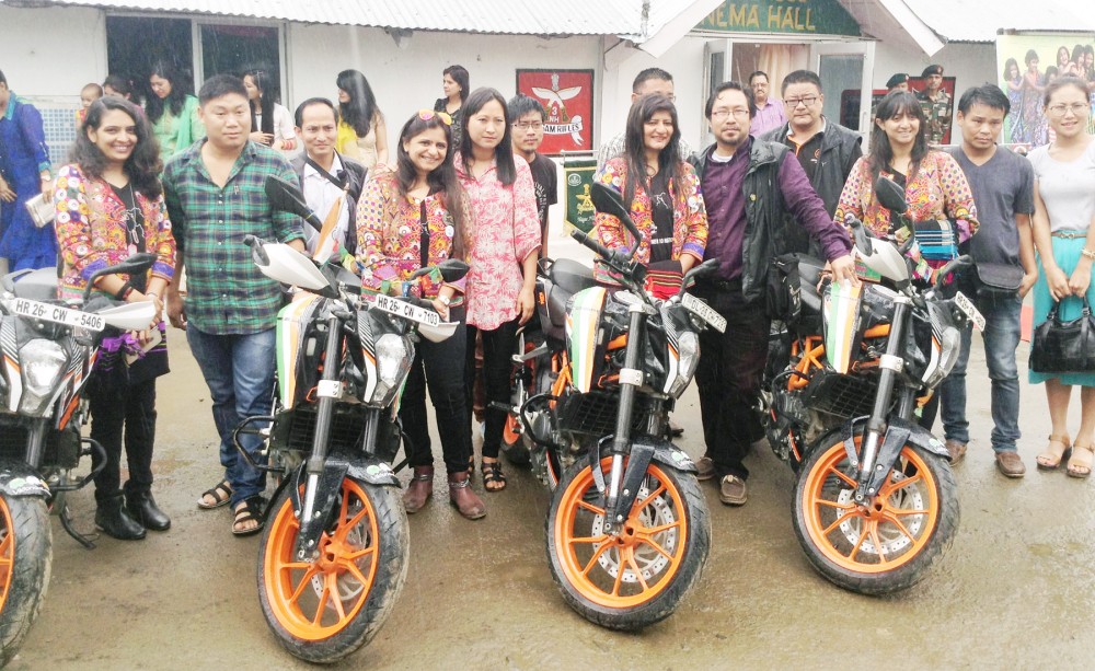 The ‘Biking Queens’ with members of the press fraternity in Kohima on June 16. (NEPS Photo)